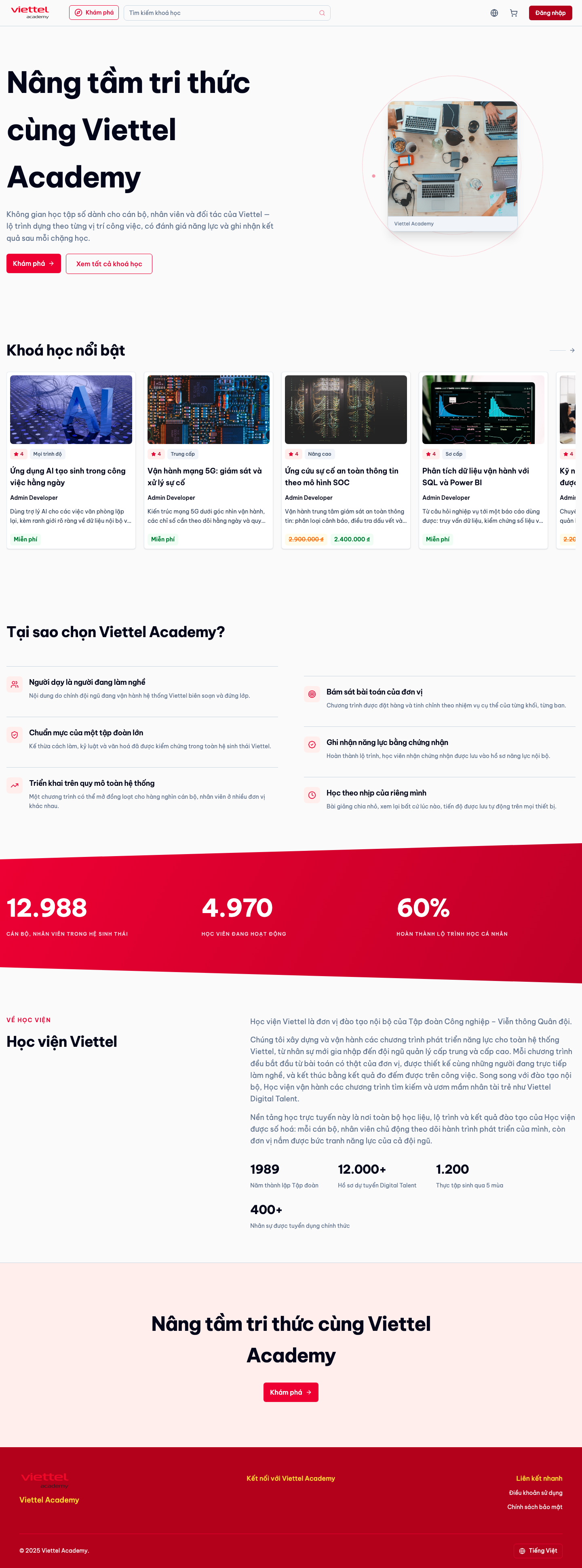 Final shared template with Viettel Academy branding, desktop